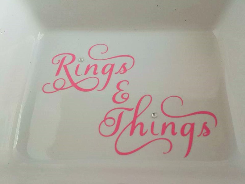 Ceramic Ring Dish, "Rings & Things" Jewelry Tray, Vanity Organizer image 3