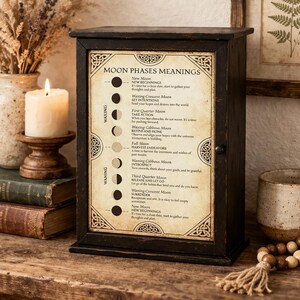 Hand-Painted Moon Phase Cabinet, Wooden Tarot Altar Box, Witchy Decor Storage