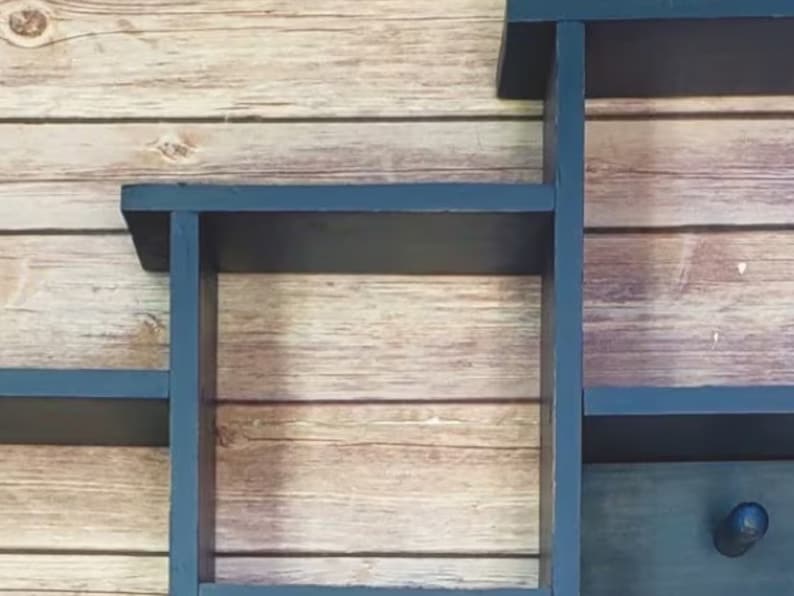 Navy Blue Wood Wall Display Shelf Shadow Box Americana Farmhouse Chic Cottage Home Decor Up ...