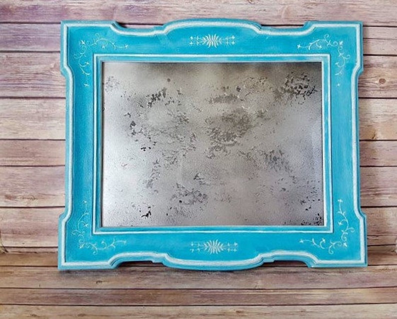 Mercury Glass Wall Mirror Turquoise Ornate Frame Framed Etsy