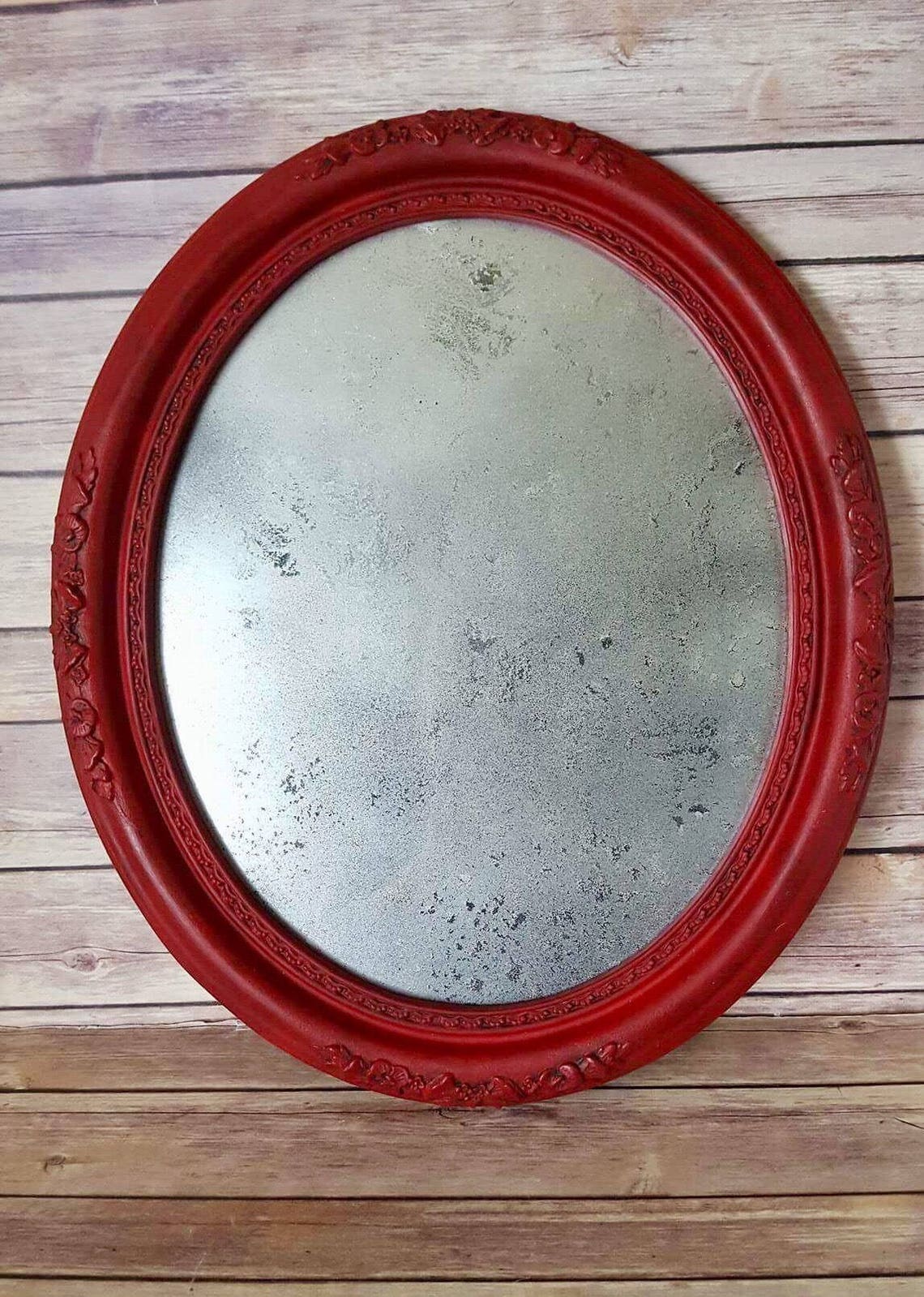 Mercury Glass Wall Mirror Red Ornate Frame Framed Etsy