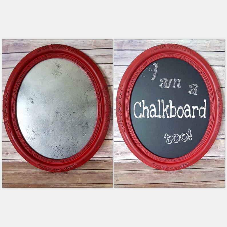 Mercury Glass Wall Mirror Red Ornate Frame Framed Chalkboard Vintage Oval French Country Home Decor Up Cycled