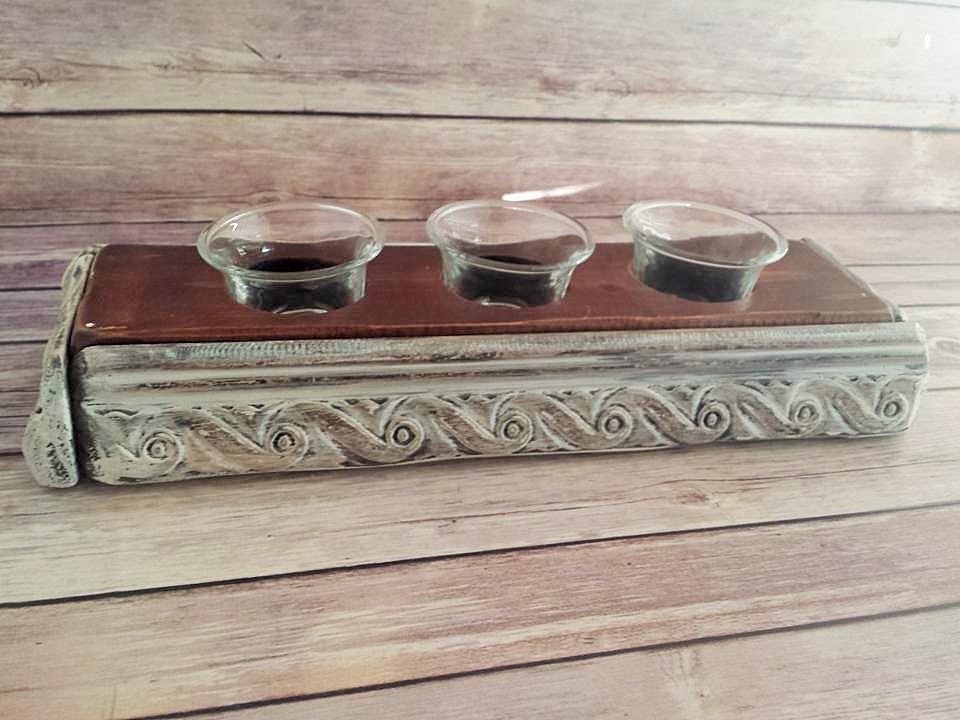 Antique White Wood Candle Holder Rustic Candle Holder Etsy