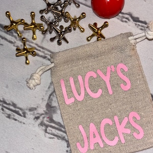 Personalized Jacks Game Set, Retro Toy with Drawstring Bag