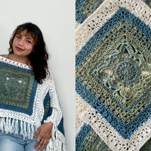 PATTERN// The Donna Poncho - Boho, Hippie, Crochet Top, Floral, Unique Stitches, Crochet Pattern