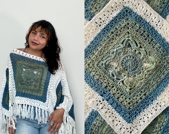 PATTERN// The Donna Poncho - Boho, Hippie, Crochet Top, Floral, Unique Stitches, Crochet Pattern