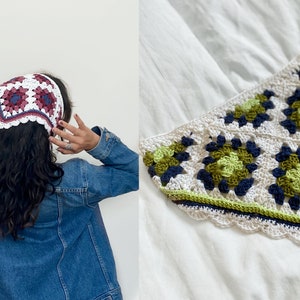 Colorful Handmade Crochet Granny Square Bandana / Frilly, Dainty, Vintage, Cottagecore, Aesthetic