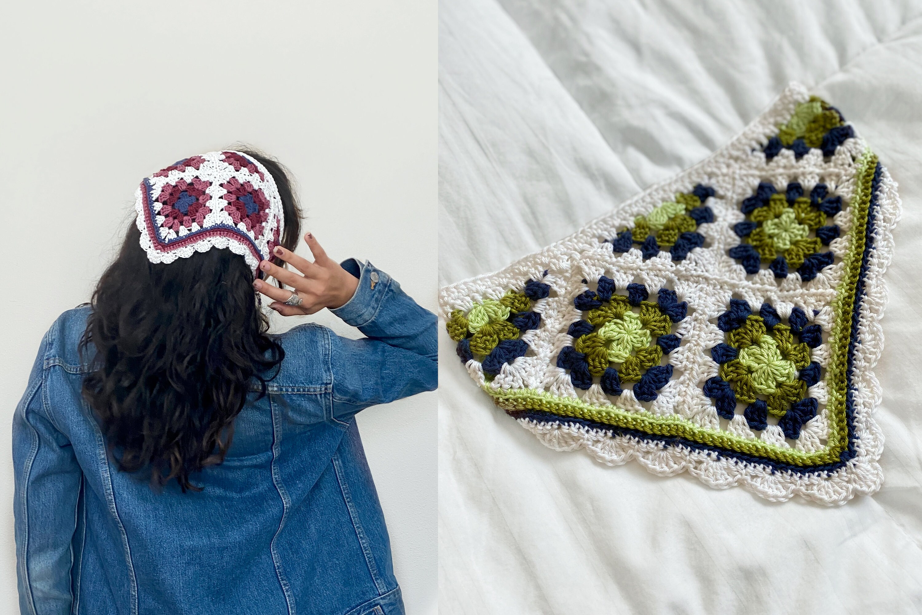Colorful Handmade Crochet Granny Square Bandana / Frilly  display picture 2