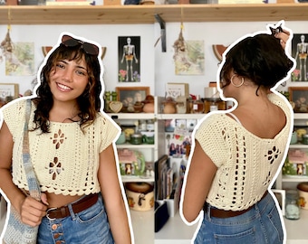 PATTERN // Breezy Boho Top - Crochet beach, summer, crop top, tropical, customizable, boho chic, coastal, unique stitches, butterfly