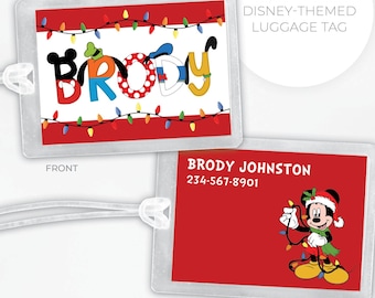 Personalized Disney Christmas Luggage Tag | Custom Vacation Bag Tags | Disney Travel Accessory: Christmas Character Font