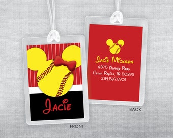 Disney luggage tag. Softball luggage tag. Sports luggage tag. Disney bag tag.