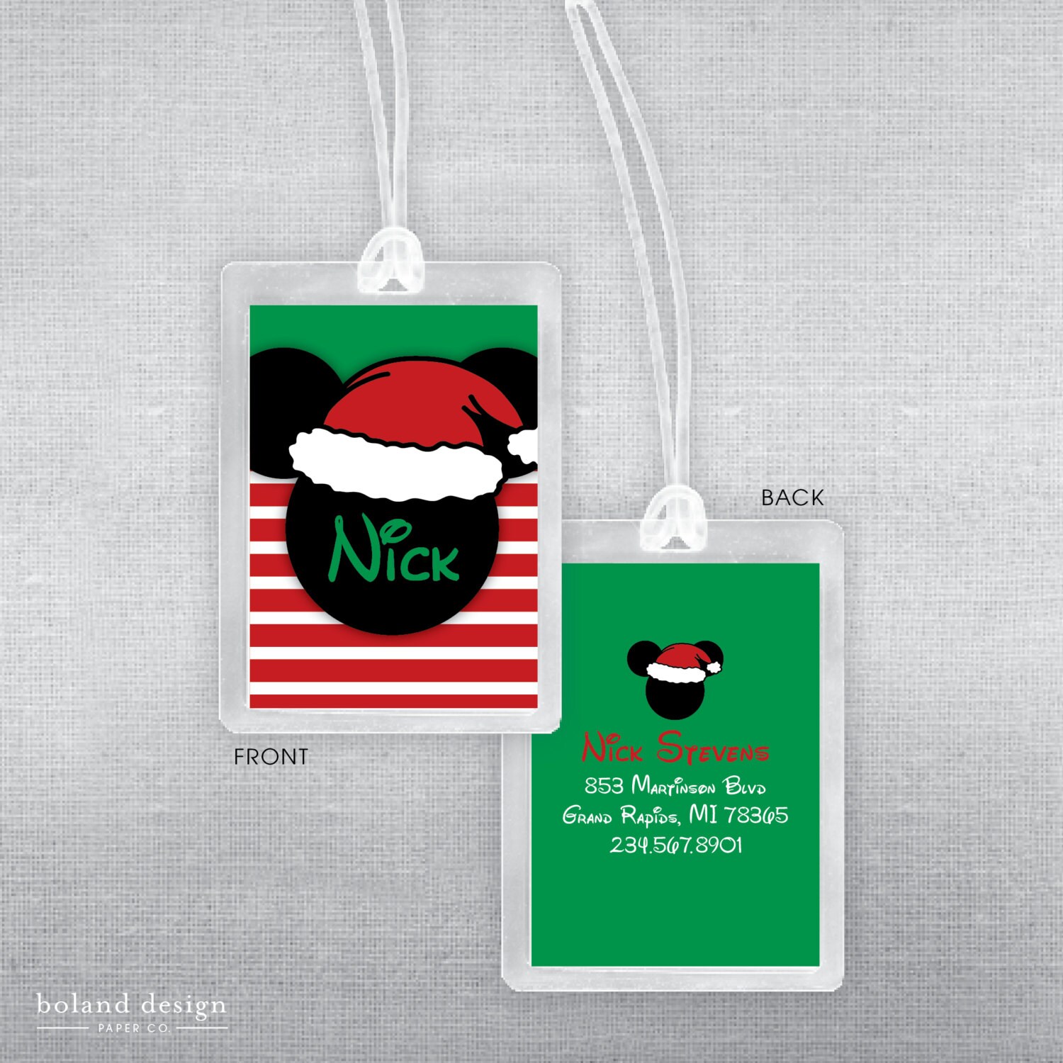 Disney luggage tag. Christmas Mickey Mouse luggage tag. Disney Etsy