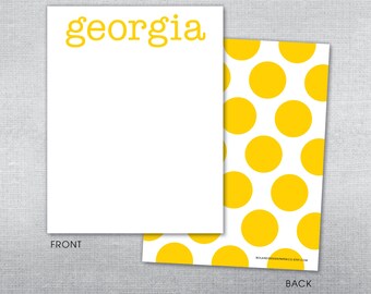 Polkadot and name notecard. Monogram notecard. Personalized stationery.