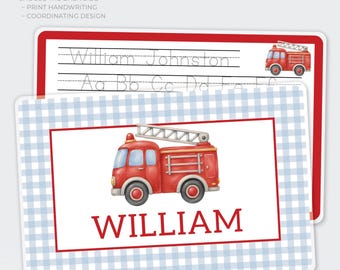 Personalized Laminated Placemat | Reusable Alphabet Handwriting Practice | Educational Placemat for Children: Firetruck