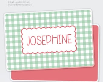 Personalized Laminated Placemat | Reusable Alphabet Handwriting Practice | Educational Placemat for Children: Gingham