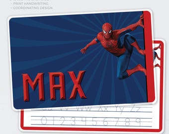Personalized Laminated Placemat | Reusable Alphabet Handwriting Practice | Educational Placemat for Children: Spiderman