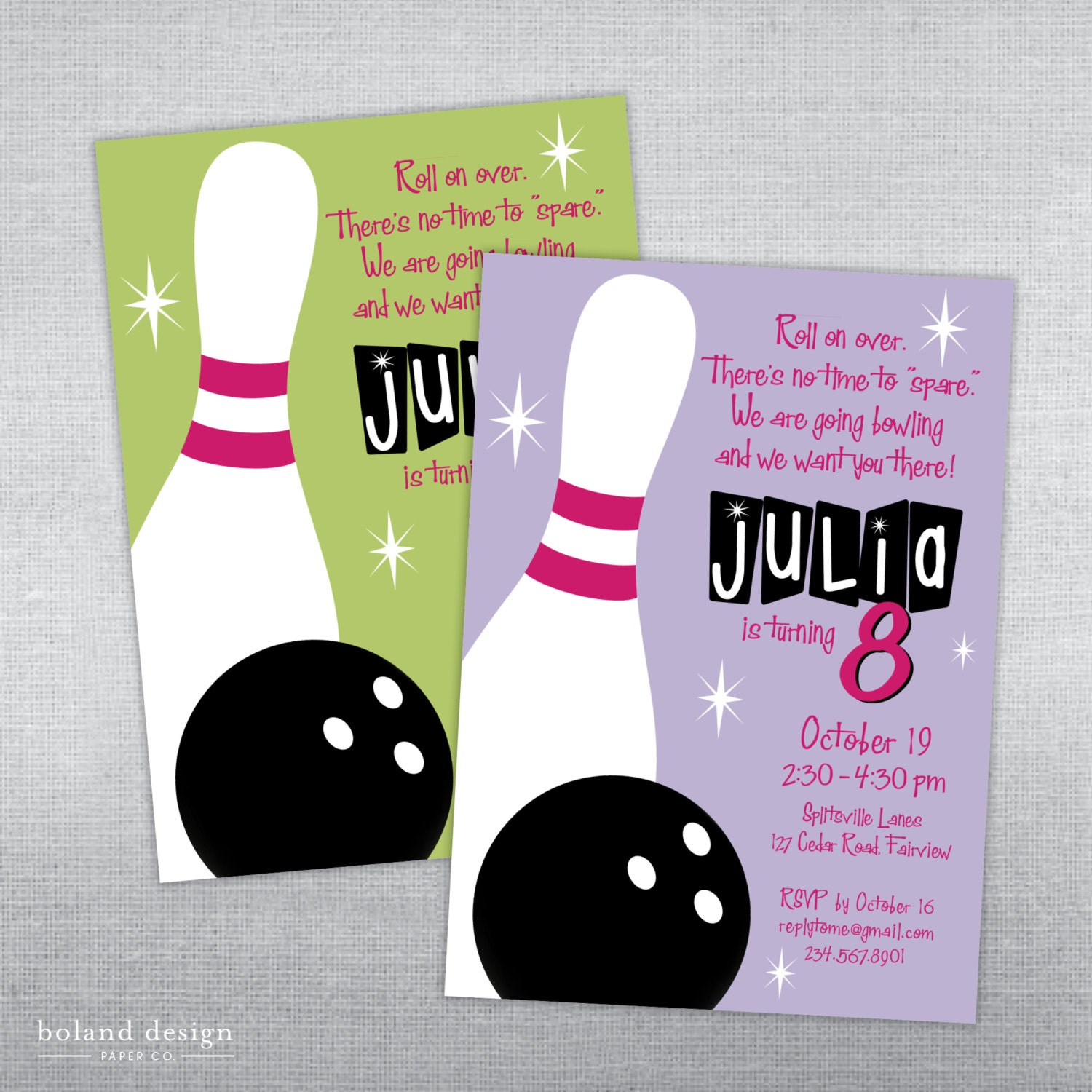Bowling birthday invitation. Bowling party invitation. Etsy