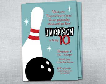 Bowling birthday invitation. Bowling party invitation.