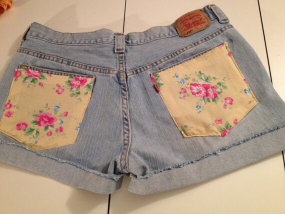 Levis Size 14 Custom Floral Cut-offs/folded Cuff/festival/floral