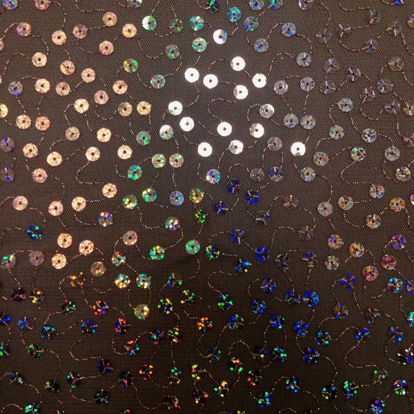 6mm Big Holographic Sequins on Brown See Through Polyester Mesh Fabric - 40 Inches Wide  FINAL SALE