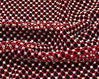 4 COLORI, eleganti strass iridescenti di alta qualità per San Valentino su spessa rete in poliestere spandex / tessuto per noi /