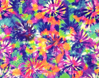 Spiral Tie Dye Bright Multi-Color Pattern on Heavy Stretch Nylon Spandex Fabric - 58 to 60 Inches Wide - By the Yard or Bulk