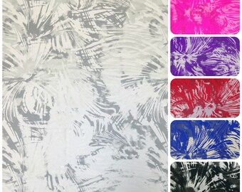 Abstract splash groot patroon 3 tinten mat zilvergrijze folie op kleurrijke stretch nylon spandex stof - CLOSE-OUT