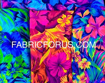 RESTOCKED Thick Hawaiian Tropical Hibiscus 4 way Stretch Nylon Spandex Neon Floral Design | Fabric For Us |