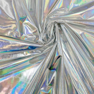 7 COLORS, Holographic Metallic Foil on 2 ways Stretch Polyester Spandex Jersey Knit Fabric