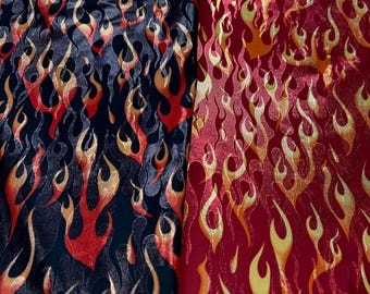 NUOVO tessuto in nylon e spandex olografico con effetto fiammeggiante Inferno, nero o rosso, larghezza 58"/60"