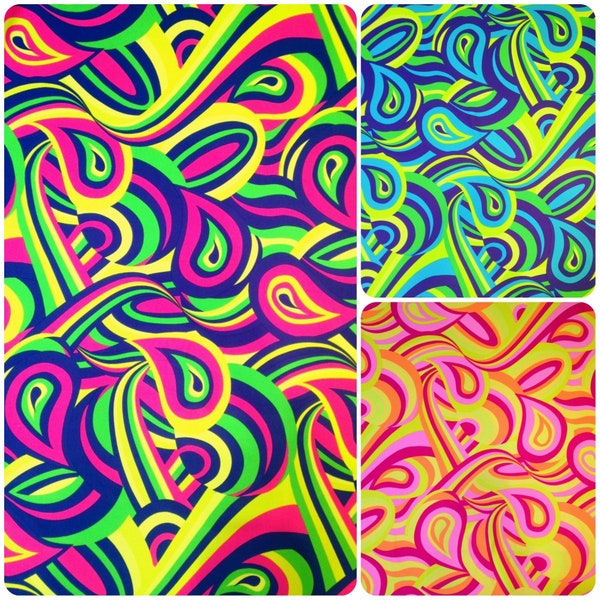 Colorful Neon Psychedelic Retro Pattern on Heavy Stretch Nylon Spandex Fabric - 58 to 60 Inches Wide - By the Yard or Bulk