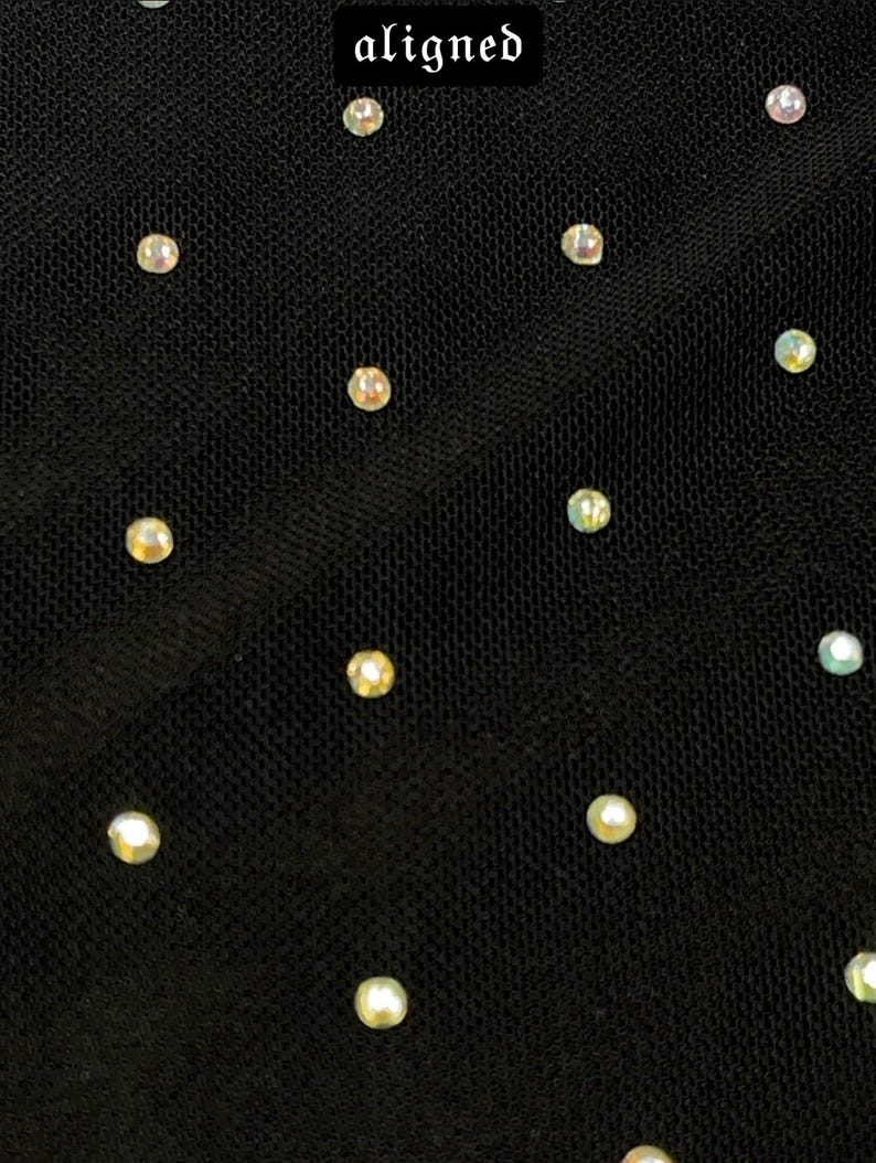 NUEVA Hermosa y elegante malla elástica con diamantes de imitación (multicolor o alineados) Tela cortada a medida o rollo (NEGRO) / Tela para nosotros / imagen 9