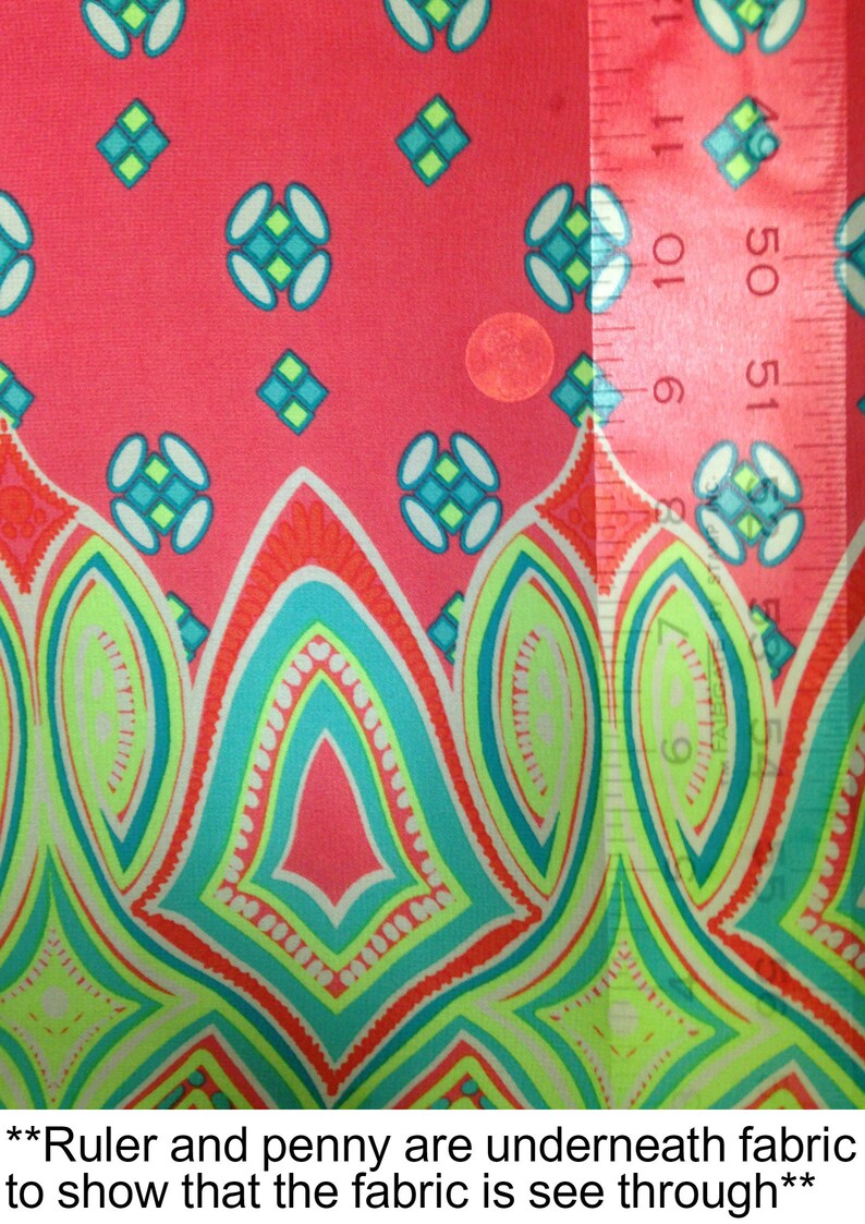 By the Yard or Bulk Geometric Border Pattern on Non-Stretch See Through Polyester Chiffon Fabric 58 to 60 Inches Wide
