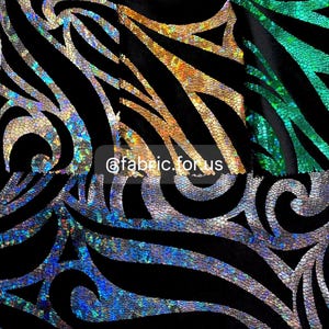 Swirl Hologram Snake Design Foil on Polyester Spandex Velvet Fabric by the Yard or Bolt