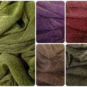 Gold Shimmer Lurex on Stretch Polyester Triple Mesh See-Through Fabric - 60 Inches Wide - By the Yard or Bulk