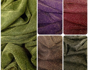 Tessuto trasparente in tripla maglia di poliestere elasticizzato con lurex dorato scintillante - 60 pollici di larghezza - tagliato su misura o sfuso