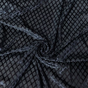 Diamond Burnout Velvet on Black Polyester Spandex Fabric by the Yard/Bulk