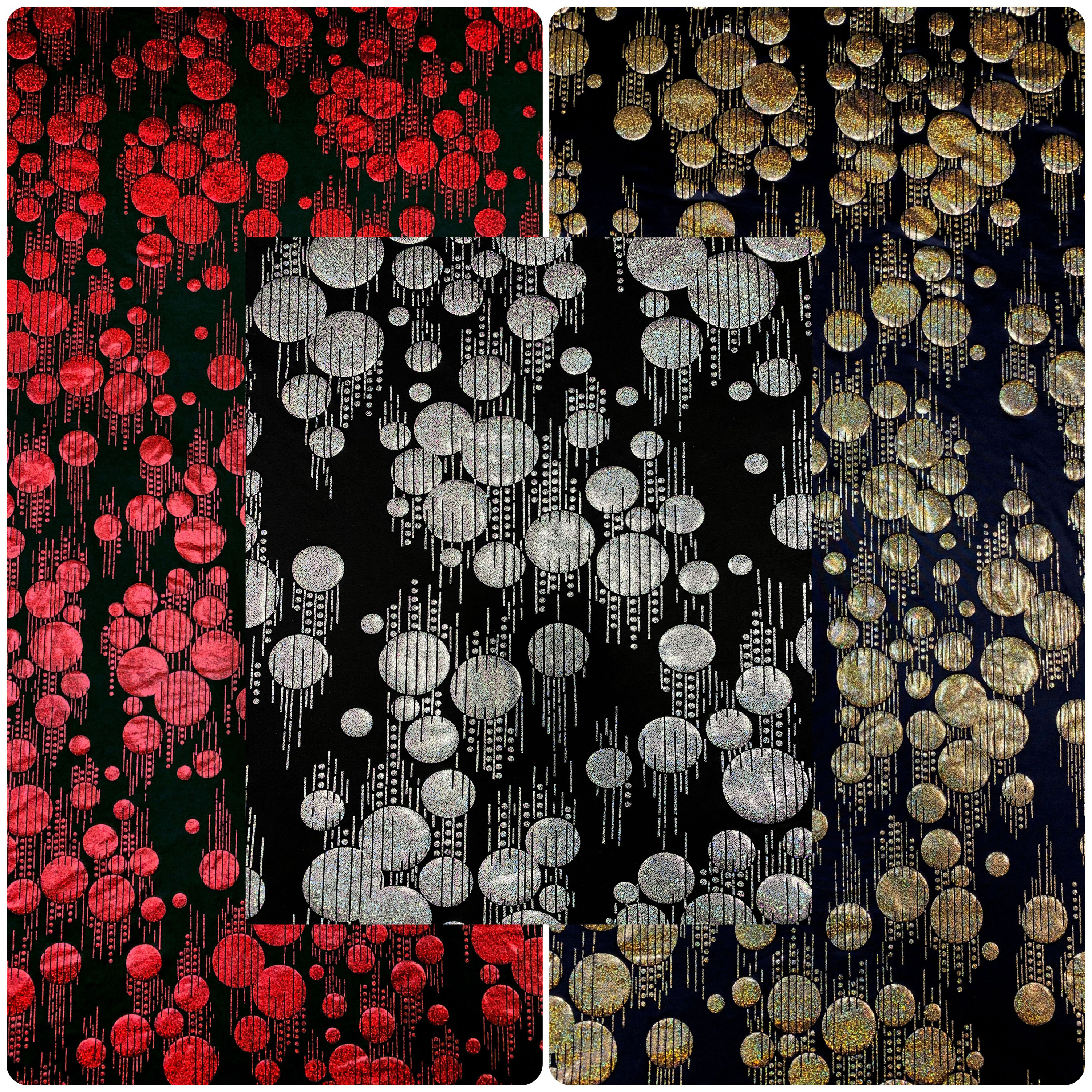 Polyester Spandex Geometric Design with Holographic Foil Fabric by the Yard/Bulk