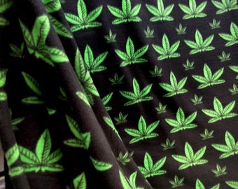 NUOVA stampa Green Potheads Dream Marijuana su pile nero tagliato su misura / Tessuto per noi /