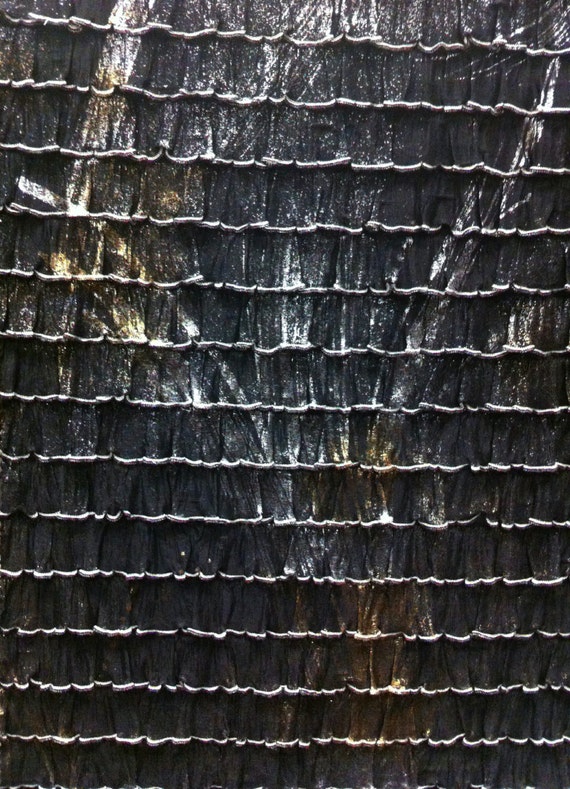 1" Black Ruffles w/ Metallic Gold Foil or silver Semi-Sheer Stretch Polyester Spandex Fabric - 50 Inches Wide - By the Yard or Bulk
