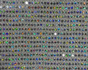 NUOVO tessuto con micro paillettes olografiche trasparenti a pois bianchi/argento per noi di Triple Textile