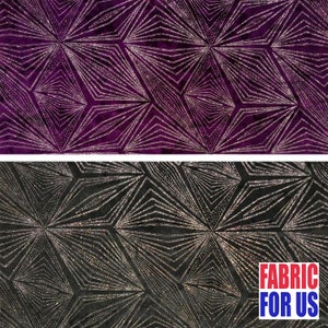 Beautiful Diamond Glitter Design on Burnout Velvet Stretch in Black or Plum 58/60&quot; Wide By The Yard