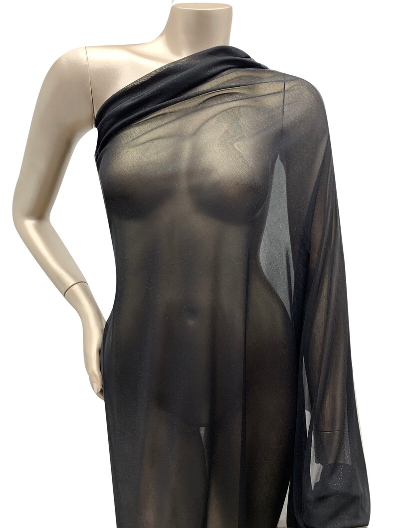 Polyester Stretch Triple Mesh See-Through w/Glitter Fabric by The Yard/Bulk N-148-S Black