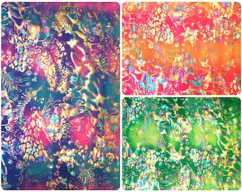 Shiny Rainbow Foil Abstract Pattern on Bright Crease Stretch Nylon Spandex Fabric - 58 to 60 Inches Wide