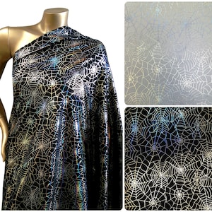 Spiderweb Pattern Shiny Silver Iridescent Foil on Stretch Nylon Spandex Shiny Tricot Fabric - 58&quot; Wide - By the Yard/Bulk