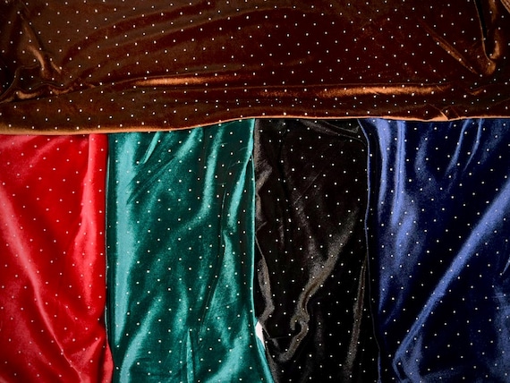 NEW 5 COLORS, Silver Studded Velvet Stretch Medium Weight Fabric by the Yard