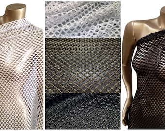 Big Hole 0.5 Inch Diamond Mesh With Shiny Foil Stretch Polyester Spandex Fishnet Fabric - 58 to 60 Inches Wide - By the Yard