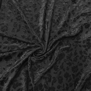 Floral Burnout Panne Velvet on Black Polyester Spandex Fabric by the Yard/Bulk