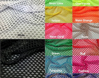14 Gorgeous Colorful Big Hole 0.5 Inch Diamond Mesh Stretch Polyester Spandex Fishnet Fabric - 58 to 60 Inches Wide