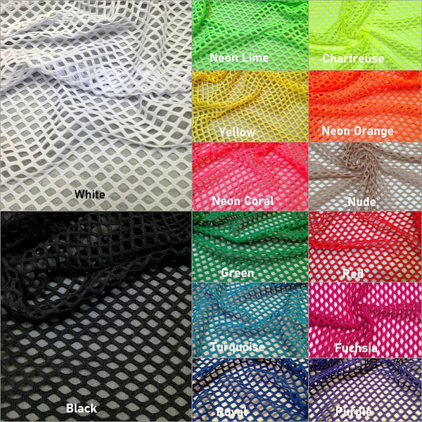 14 Gorgeous Colorful Big Hole 0.5 Inch Diamond Mesh Stretch Polyester Spandex Fishnet Fabric - 58 to 60 Inches Wide